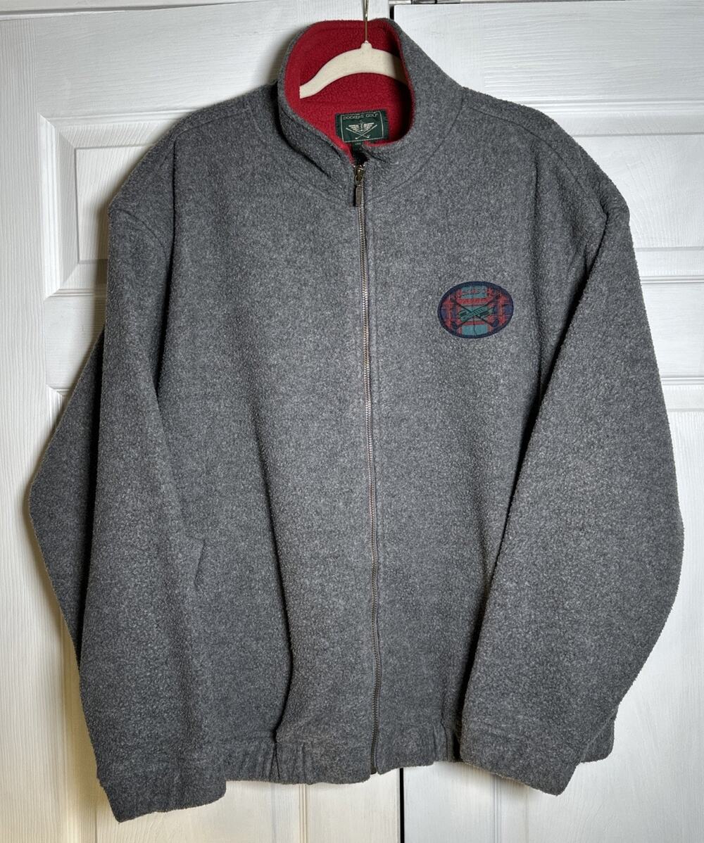 VTG Dockers Golf Grey Fleece Jacket With Patch XL Full Zip